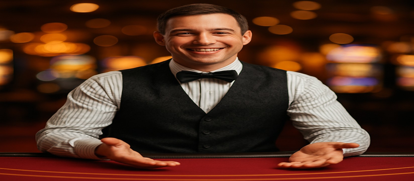 লাইভ রুলেট টেবিলের পাশে বন্ধুসুলভ ডিলারের গেমিং প্ল্যাটফর্ম দৃশ্য